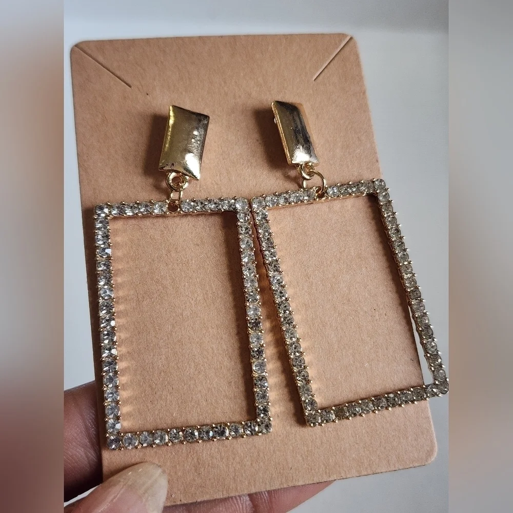 Gold and Silver Rectangular Dangling Earrings